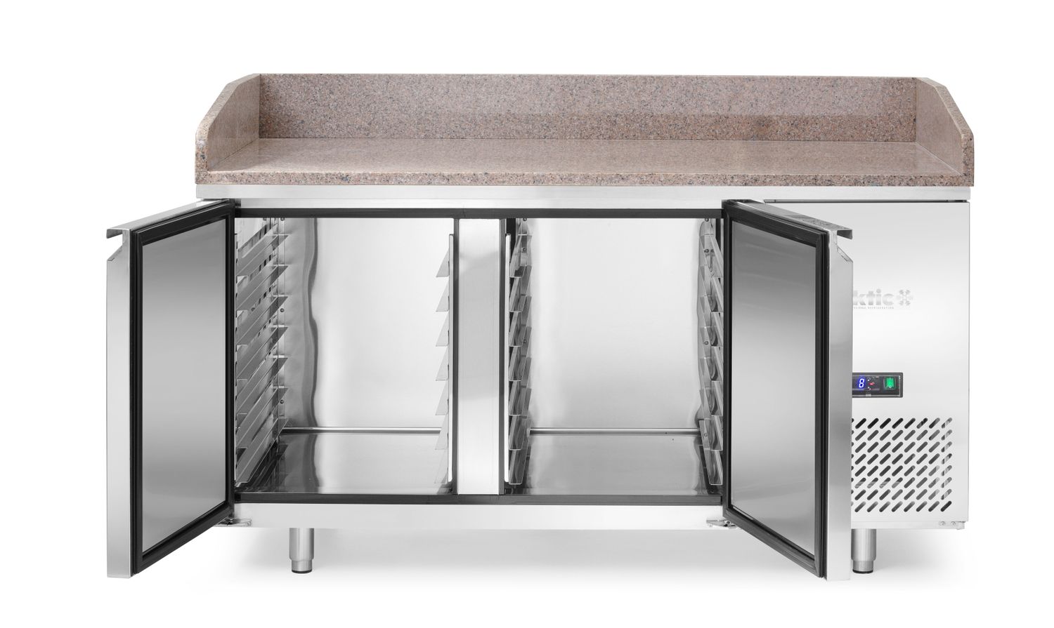 Chladiaci stôl na pizzu so žulovou pracovnou doskou, dvojdverový, Arktic, 250L, žula, 230V/250W, 1510x800x(H)875mm