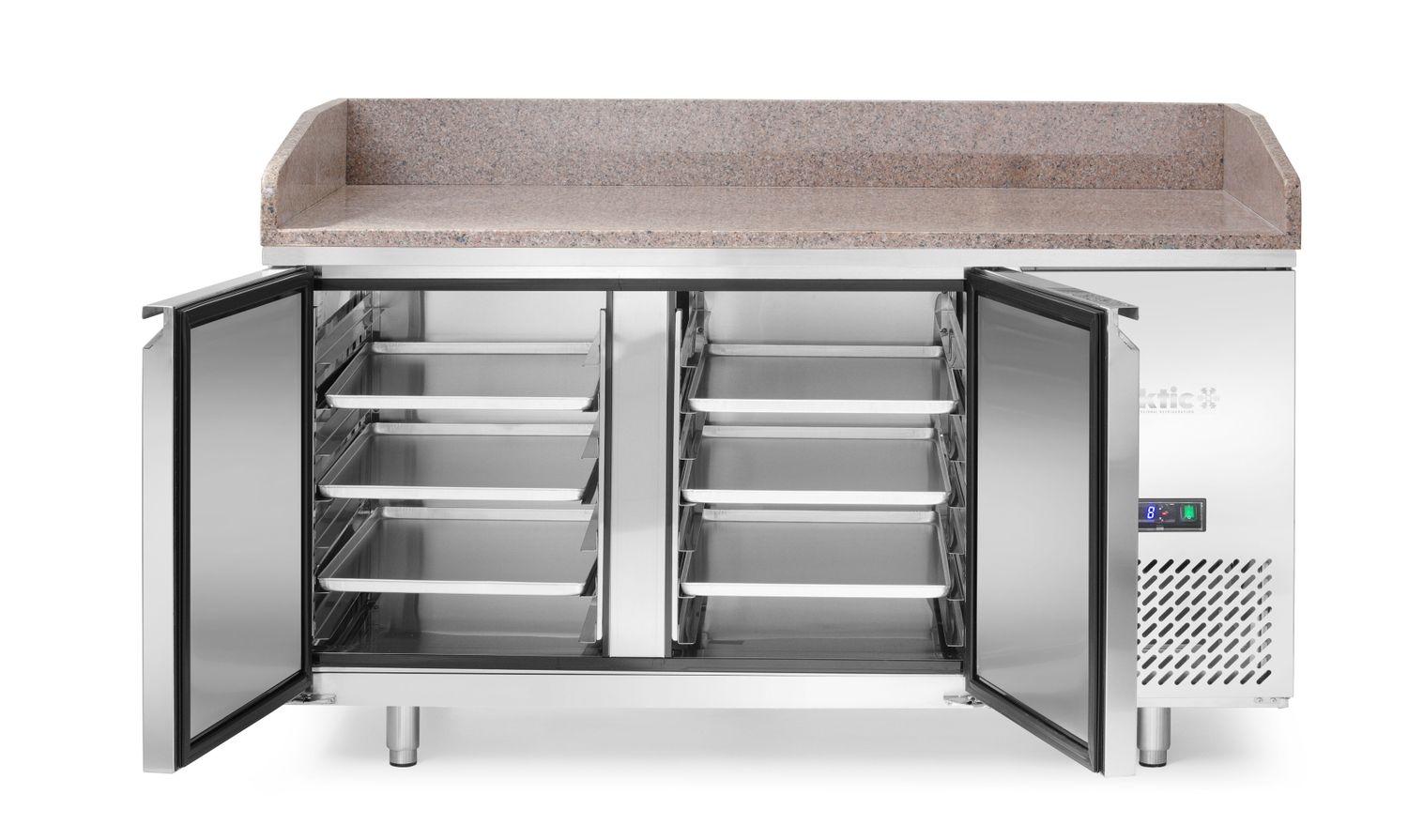 Chladiaci stôl na pizzu so žulovou pracovnou doskou, dvojdverový, Arktic, 250L, žula, 230V/250W, 1510x800x(H)875mm