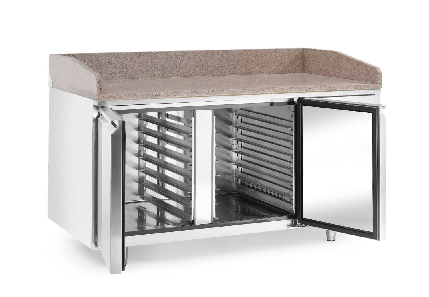 Chladiaci stôl na pizzu so žulovou pracovnou doskou, dvojdverový, Arktic, 250L, žula, 230V/250W, 1510x800x(H)875mm