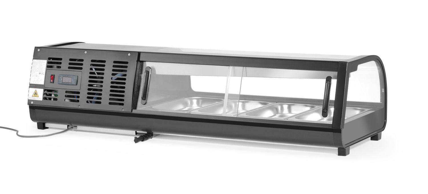 Chladiaca vitrína na sushi, Arktic, Dodávané nádoby: 4x GN 1/3 (H) 40 mm., GN 1/3, Čierna, 220-240V/190W, 1177x426x(H)296mm