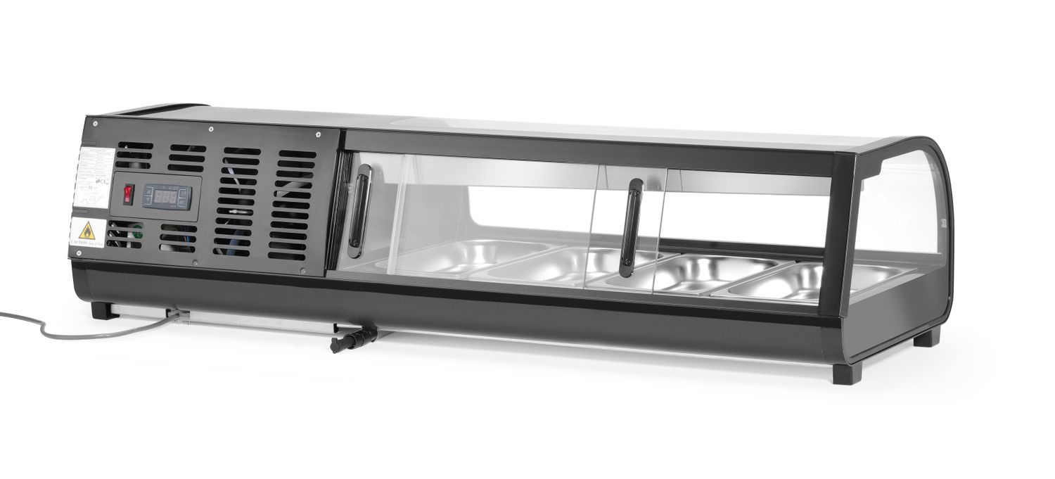 Chladiaca vitrína na sushi, Arktic, Dodávané nádoby: 4x GN 1/3 (H) 40 mm., GN 1/3, Čierna, 220-240V/190W, 1177x426x(H)296mm