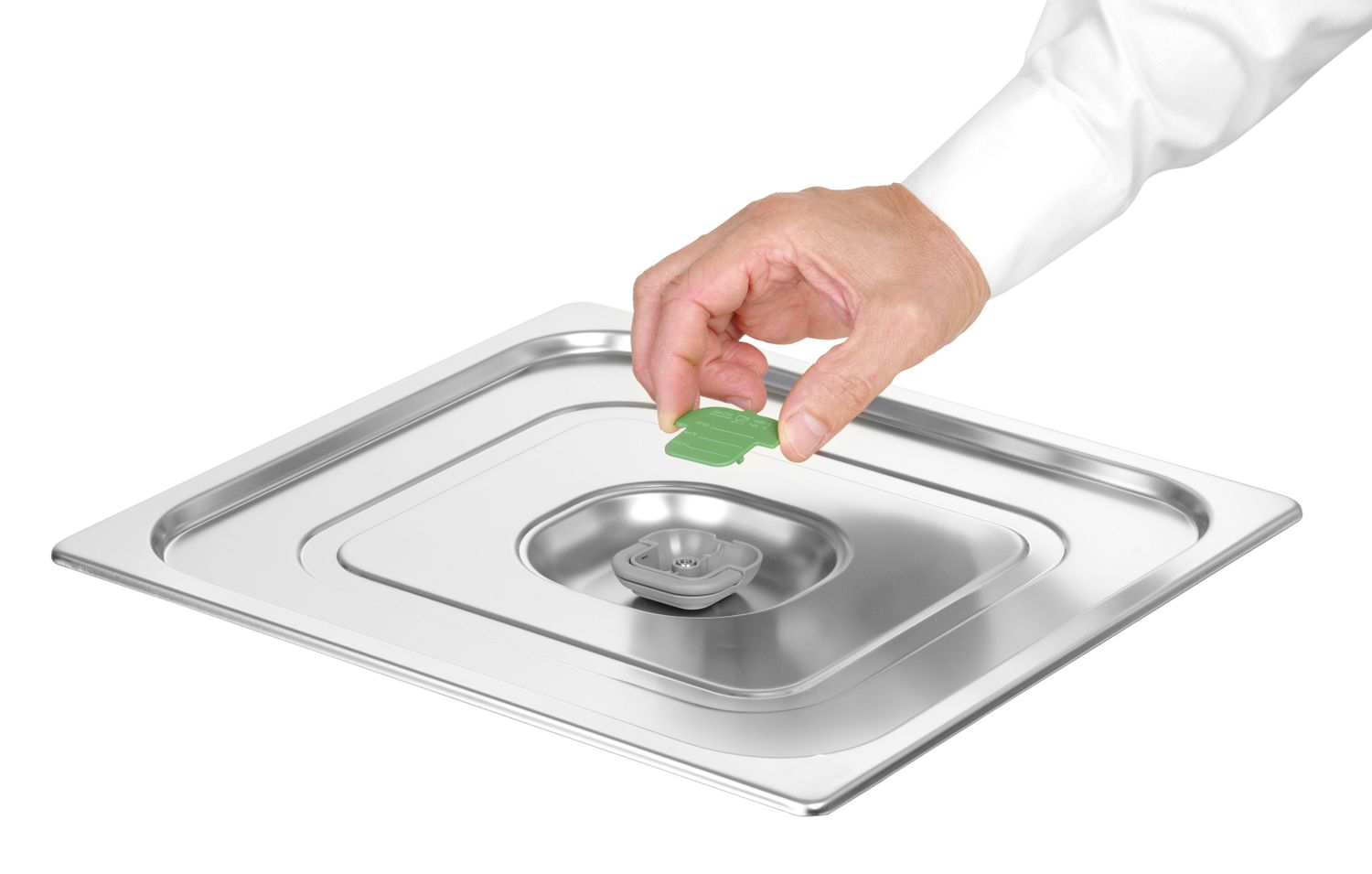 Nerezové veko na gastronádobu HENDI Profi Line GN 2/3 s farebnými klipsmi, 354 × 325 × 8 mm | 805213
