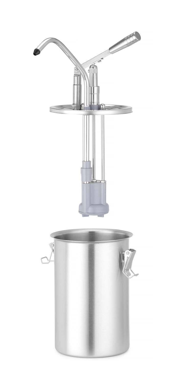 Nádoba na omáčku z nehrdzavejúcej ocele s dávkovačom, HENDI, 4,5 l, Ø180 × 420 mm | 558102