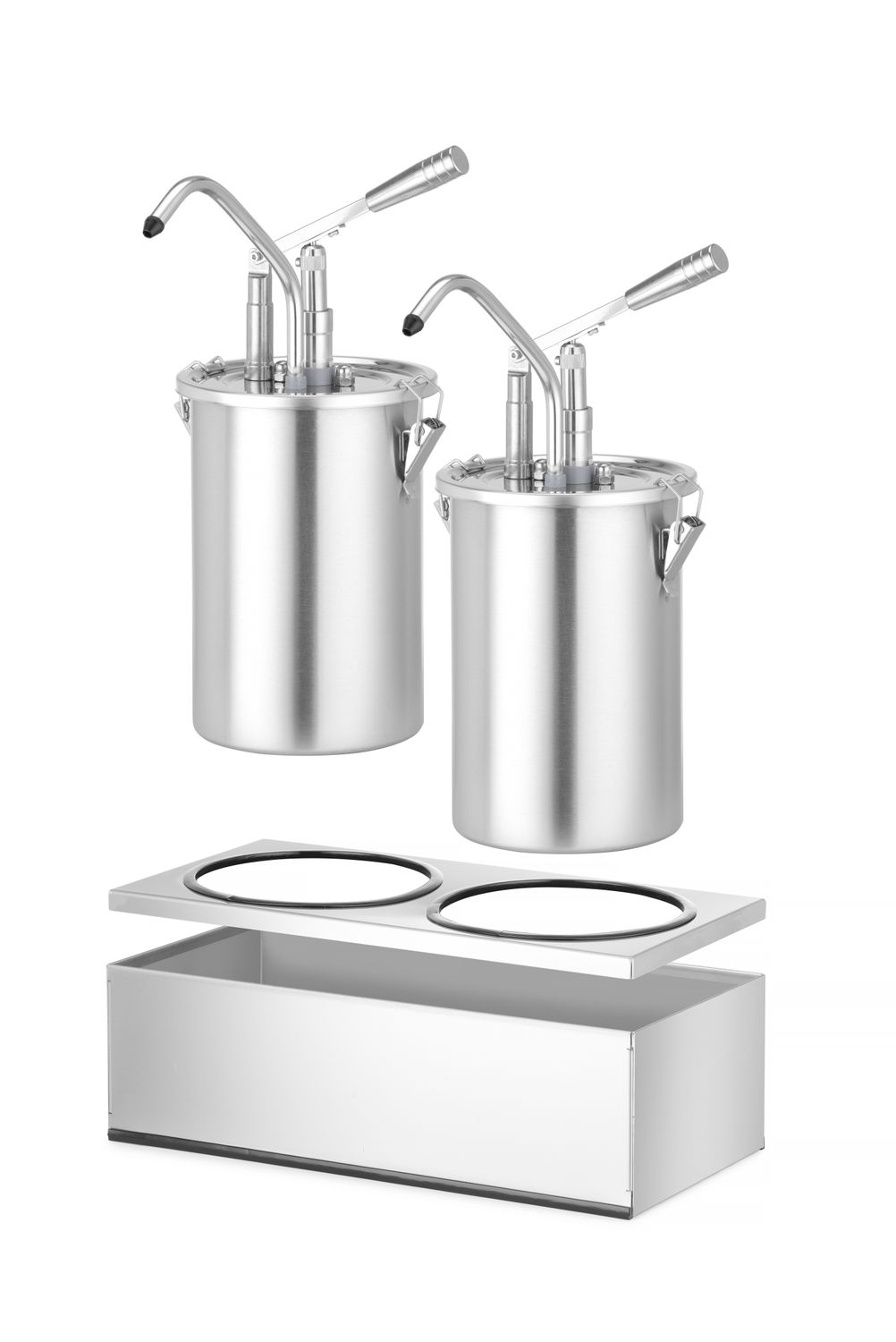 Sada: 2 x nádoba na omáčku z nehrdzavejúcej ocele s dávkovačom, HENDI, 9 l, 400 × 200 × 440 mm | 558119