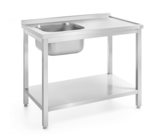 Drezový stôl s poličkou – skrutkové, hĺbka 600 mm, HENDI, Profi Line, Ľavá strana, 1000x600x(H)850mm