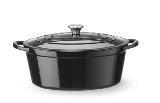 Liatinový smaltovaný kastról, HENDI, 6,88L, Čierna, 405x255x(H)134mm
