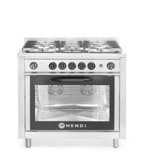 Plynový sporák – 5 horákov s elektrickou rúrou, HENDI, Kitchen Line, Strieborná, 230V/2900W, 14,3kW, 900x653x(H)900mm