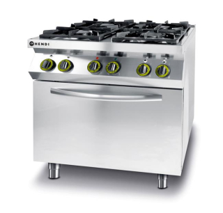 Plynový sporák so 4 horákmi a konvekčnou rúrou GN 1/1, HENDI, Kitchen Line, 230V/3000W, 19kW, 800x722x(H)900mm