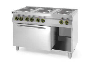 Elektrický sporák Kitchen Line 6-platničkový s konvekčnou elektrickou rúrou GN 1/1, HENDI, Kitchen Line, 400V/18600W, 1200x700x(H)900mm