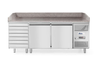 2-dverový chladiaci stôl na pizzu so 7 zásuvkami a granitovou pracovnou doskou, Arktic, 250L, 230V/250W, 2020x802x(H)1000mm