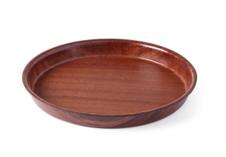 Laminovaný servírovací podnos, protišmykový, guľatý, vysoký okraj, AmerBox, Mahagón, ⌀360x(H)30mm