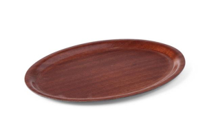 Laminovaný servírovací podnos, protišmykový, oválny, AmerBox, Mahagón, 290x210mm