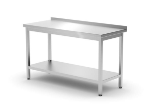 Stenový stôl s poličkou – skrutkový, hĺbka 600 mm, HENDI, Profi Line, 1400x600x(H)850mm