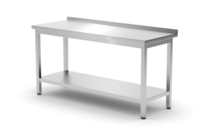 Stenový stôl s poličkou – skrutkový, hĺbka 600 mm, HENDI, Profi Line, 1600x600x(H)850mm
