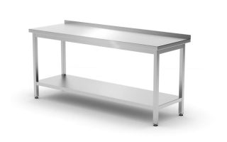 Stenový stôl s poličkou – skrutkový, hĺbka 600 mm, HENDI, Profi Line, 1800x600x(H)850mm