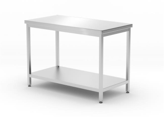 Centrálny stôl s poličkou – skrutkový, hĺbka 600 mm, HENDI, Profi Line, 1200x600x(H)850mm