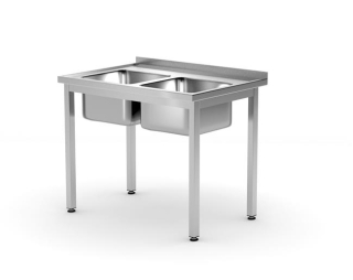 Stôl s dvomi drezmi – zváraný, hĺbka 600 mm, HENDI, Profi Line, 1000x600x(H)850mm
