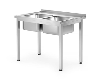 Stôl s 2 drezmi – skrutkový, hĺbka 700 mm, HENDI, Profi Line, 1000x700x(H)850mm