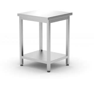 Centrálny stôl s poličkou – skrutkové, hĺbka 600 mm, HENDI, Kitchen Line, 600x600x(H)850mm