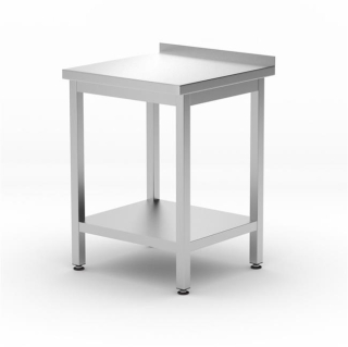Stenový stôl s poličkou – skrutkový, hĺbka 600 mm, HENDI, Kitchen Line, 600x600x(H)850mm