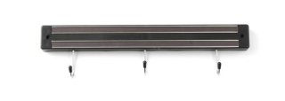 Magnetická lišta s háčikmi, HENDI, 3 háčiky, Čierna, (L)340mm