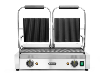 Dvojitý kontaktný gril Drážkovaná, HENDI, drážkovaný vrch a spodok, 230V/3600W, 570x375x(H)216mm
