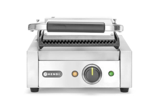 Jednoduchý kontaktný gril, HENDI, drážkovaný vrch a spodok, 230V/1800W, 310x375x(H)216mm