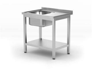 Drezový stôl s poličkou – skrutkové, hĺbka 600 mm, HENDI, Profi Line, Ľavá strana, 800x600x(H)850mm