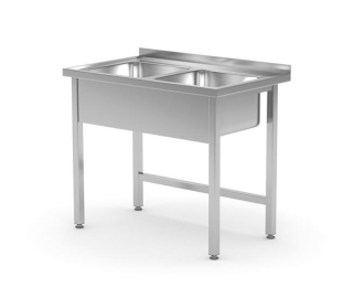 Stôl s 2 drezmi – zváraný, HENDI, Kitchen Line, 1000x600x(H)850mm