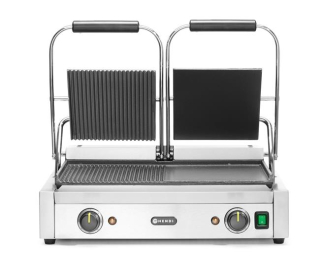 Dvojitý kontaktný gril, HENDI, napoly hladký, napoly drážkovaný, 230V/3600W, 570x375x(H)216mm