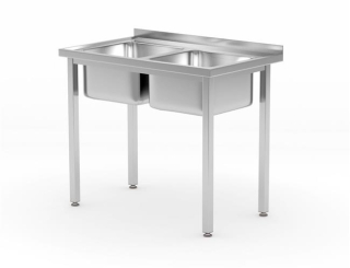 Stôl s 2 drezmi – skrutkovaný, HENDI, Kitchen Line, 1000x600x(H)850mm